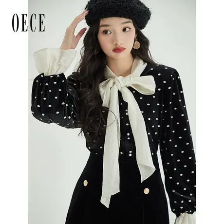 Oece复古设计感波点衬衫2022秋冬季新款女装气质长袖上衣女上衣商品大图