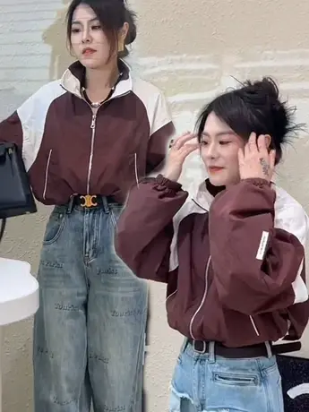 欧洲站2023春夏季新款设计感洋气拼色夹克棒球服短款防晒外套潮女图片