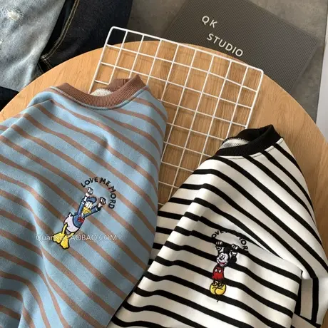 卫衣女春秋薄款2021新款韩版ins潮刺绣米奇条纹宽松大码百搭外套商品大图