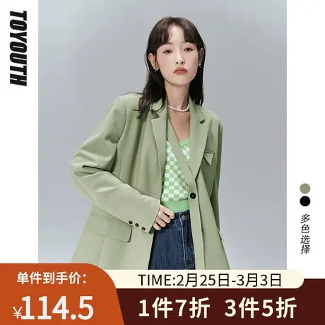 初语西装女春装新款翻领设计感袢带装饰口袋宽松挺括外套图片