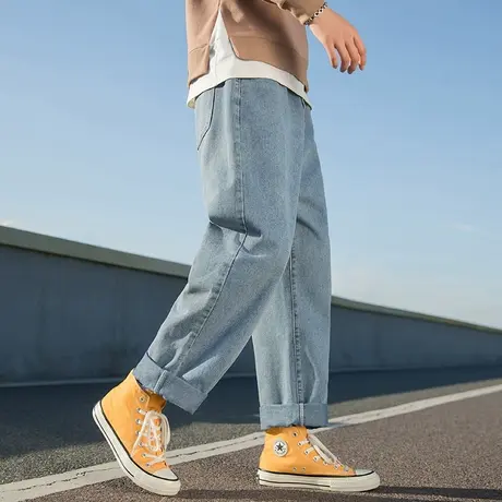 男士蓝色直筒牛仔裤男潮牌宽松秋季休闲裤长裤2023年新款百搭裤子商品大图