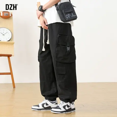 男生黑色机能工装裤男春夏束脚2023年新款纯棉直筒休闲裤潮牌裤子商品大图