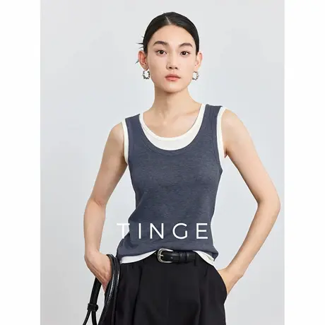 TINGE贴己可机洗天丝假两件背心吊带女春秋外穿高级极简显瘦上衣图片