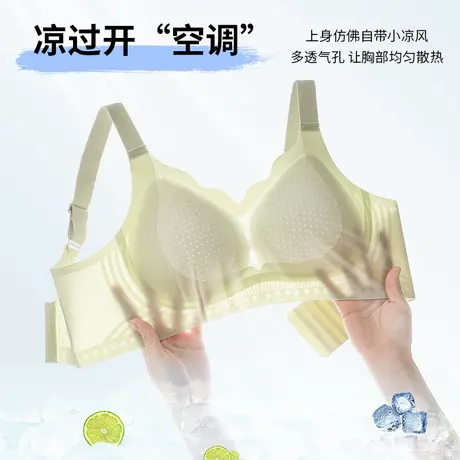夏季凉冰丝大码文胸无痕薄款无钢圈睡眠内衣大胸显小胖mm聚拢胸罩商品大图