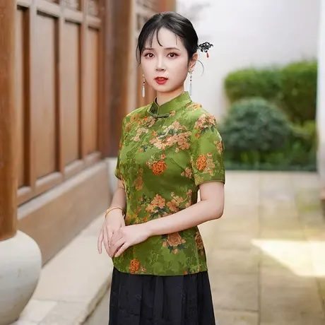 筠雅夏季新款中国风唐装上衣修身显瘦气质年轻款新中式女装25J138商品大图
