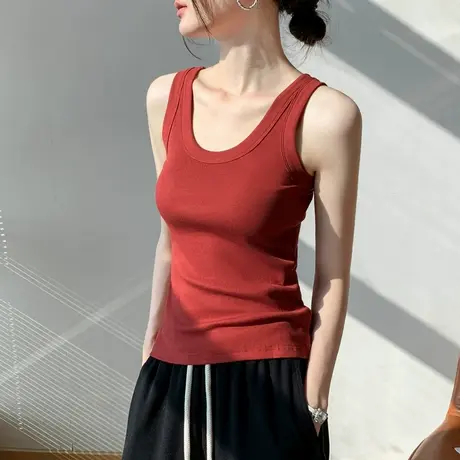枫叶红吊带背心女夏季新款U领修身显瘦美背配衬衫的内搭上衣ins商品大图