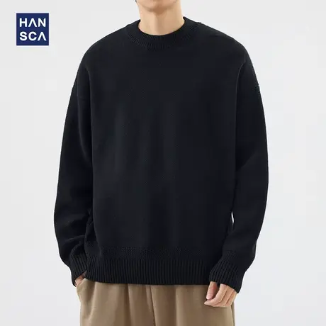 hansca日系休闲慵懒风毛衣男2024秋冬季新款宽松圆领高级感针织衫图片