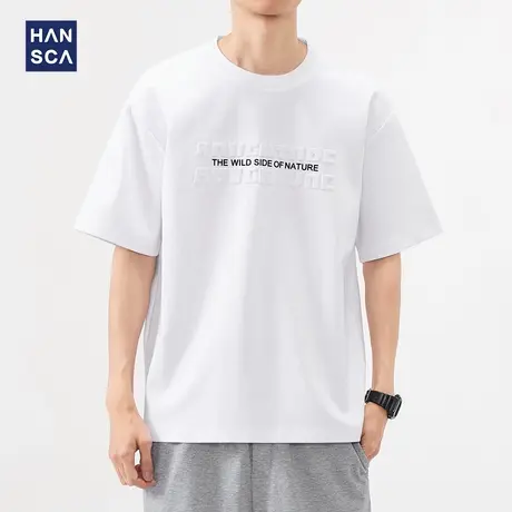 hansca 220g重磅立体钢印潮牌短袖T恤男2025夏季宽松百搭休闲上衣商品大图