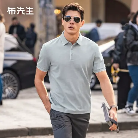 MrBu布先生翻领纯色短袖男2025春夏贝壳扣正装偏门襟poloAT16089商品大图