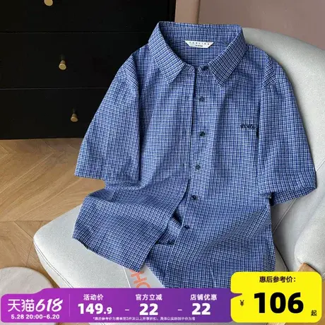 唐狮2025新款女短袖衬衫夏季日系休闲衬衣外套格子日常百搭学院bl图片