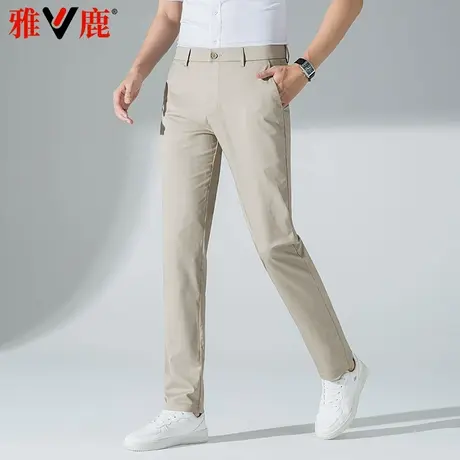 雅鹿高档桑蚕丝休闲裤西裤直筒冰丝透气商务休闲薄款男士春夏男裤商品大图