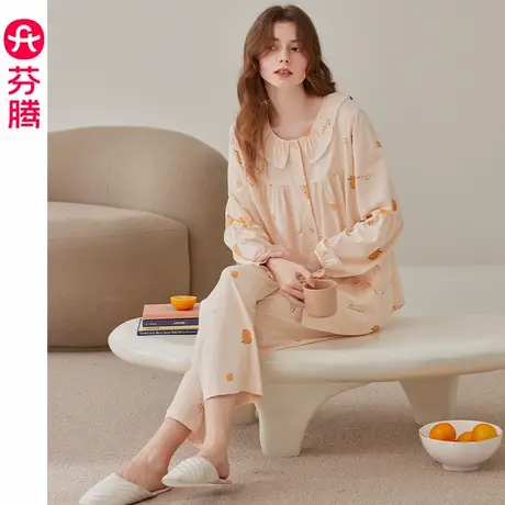 芬腾长袖春秋季睡衣女纯棉开衫宽松休闲甜美可外穿全棉家居服套装商品大图