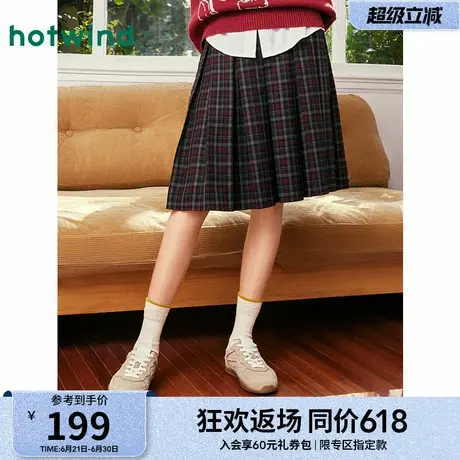 热风2025年春季新款女士格子半身裙学院风百褶裙复古显瘦高腰短裙图片