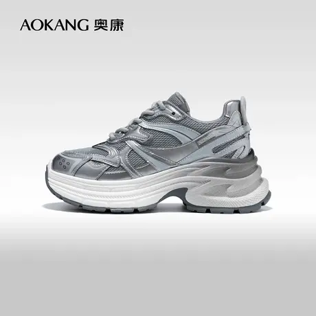 奥康女鞋 秋季新款潮流老爹鞋渐变鞋底枪色厚底增高反光条图片