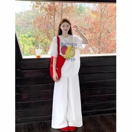 重磅纯棉夏季落肩白色短袖t恤女2025新款设计感小众宽松美式上衣商品大图