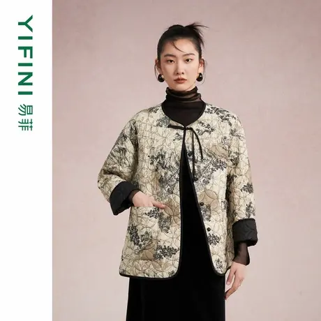 [专柜同款]Yifini/易菲 莨绸系列 100%桑蚕丝国风气质新中式棉服商品大图