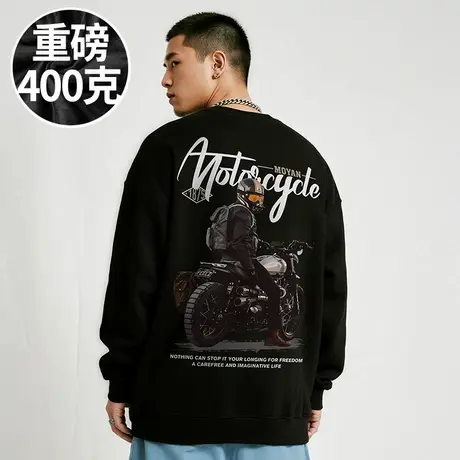【品牌男装】300斤大码男装潮男美式复古加肥加大码圆领卫衣春秋商品大图