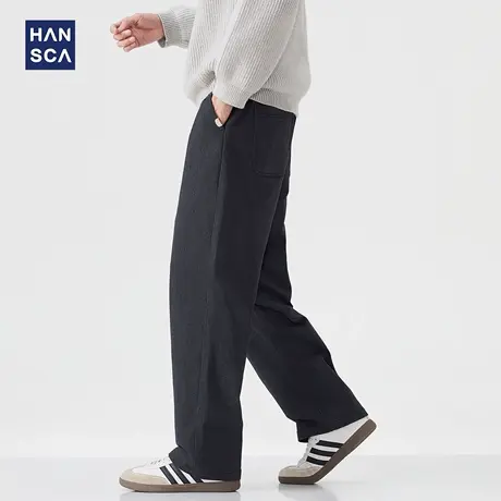 hansca330g美式复古直筒休闲裤男春秋季宽松大码保暖抗皱百搭长裤商品大图