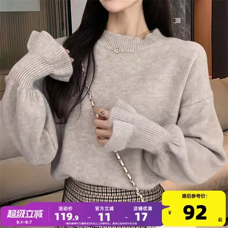 唐狮2025秋冬季女毛衣花朵袖口温柔气质圆领套头花边氛围感商品大图