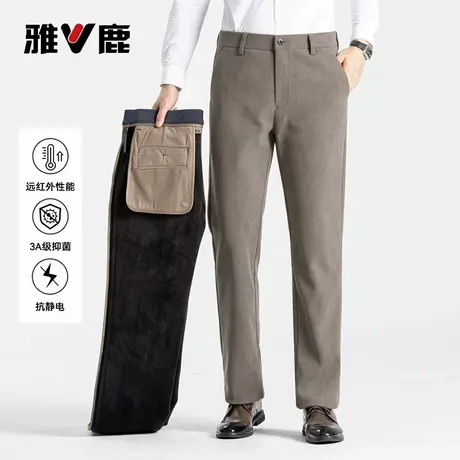 雅鹿男士商务休闲裤秋冬季新款防静电加绒加厚时尚长裤宽松直筒裤商品大图