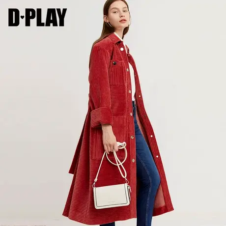 DPLAY德帕拉秋冬新款年脏南瓜色复古粗条灯芯绒长款风衣外套商品大图