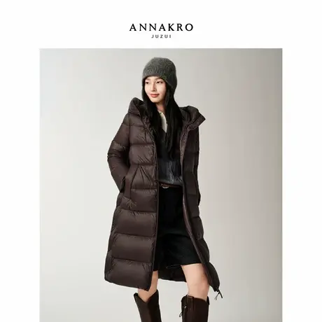 玖姿安娜蔻休闲时尚防水A型中长款鸭绒面包羽绒服女2025冬季新款图片