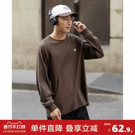 唐狮2026秋季长袖T恤男插肩袖印花圆领宽松学生上衣打底衫潮t图片