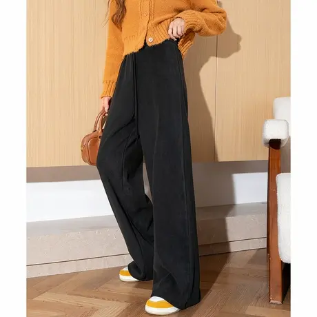 唐狮冬季新款休闲裤女加绒加厚直筒阔腿裤毛巾裤潮流百搭卫裤WTD图片