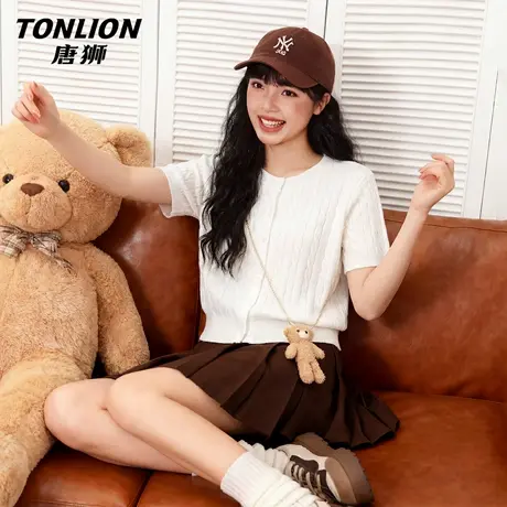 唐狮官方法式小众短袖t恤女2026新款春夏绞花针织衫半袖短上衣VC图片