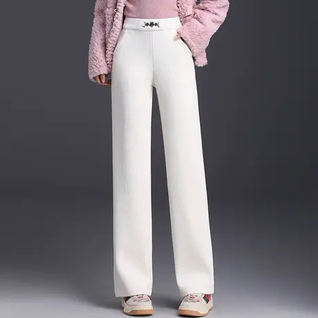 白色雪尼尔加绒阔腿裤女冬季2023新款高腰垂感显瘦大码长裤休闲裤商品大图