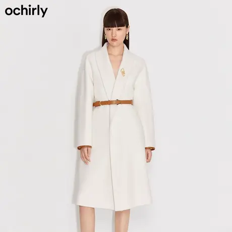 【首降】欧时力新款秋冬羊毛呢胸针配腰带长款大衣女1NZ4342960商品大图