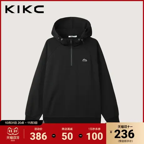 kikc卫衣男2023秋冬新款商场同款字母绣花插肩袖潮流拉链连帽卫衣图片