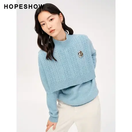 红袖outlets两件式套头针织衫hopeshow2023冬款纯色慵懒外搭毛衣商品大图