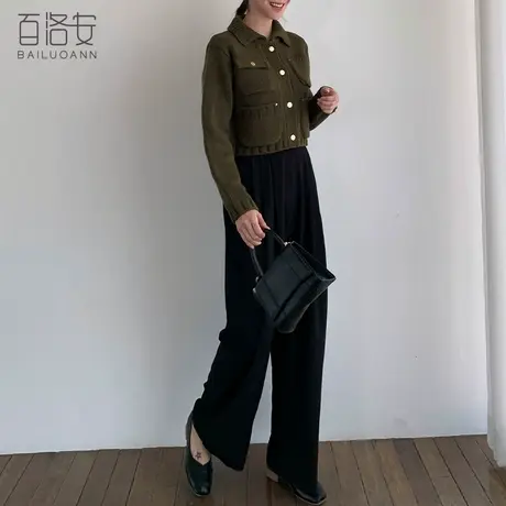 百洛安高腰垂坠感直筒阔腿裤女秋季新款气质通勤宽松百搭西装长裤图片