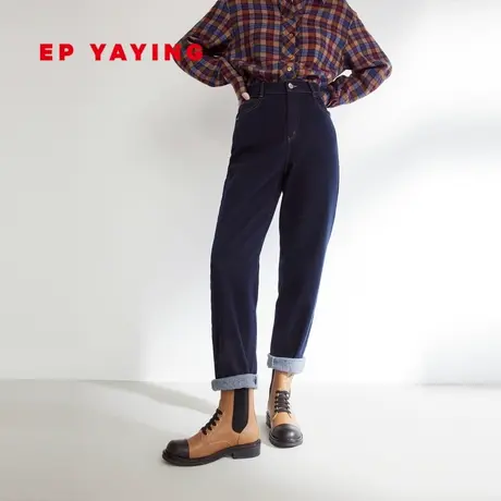EP雅莹老爹裤 松紧腰含羊绒直筒加绒牛仔裤薄绒 秋冬商场同款J616图片