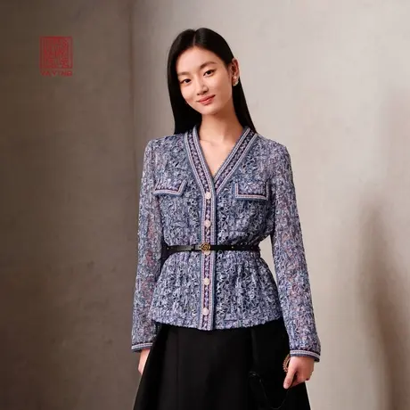 EP雅莹高端系列 小香风花呢V领收腰西装外套 春夏商场同款1112C商品大图