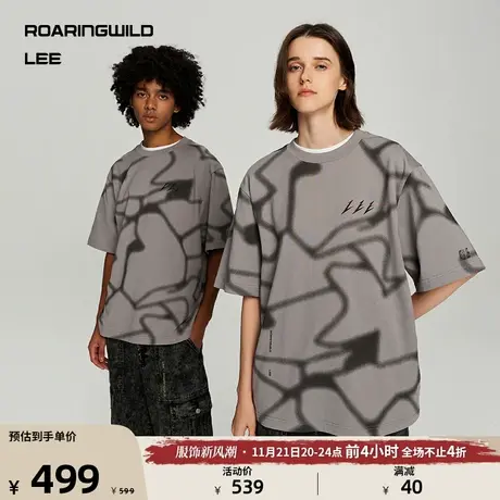 【Lee x ROARINGWILD】23秋冬新品舒适版灰色印花男女同款短袖T恤图片