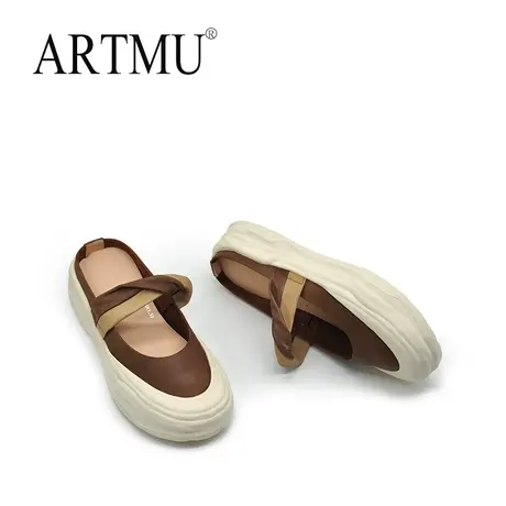 Artmu阿木原创复古休闲包头半拖鞋女外穿2023新款真皮厚底拖鞋商品大图
