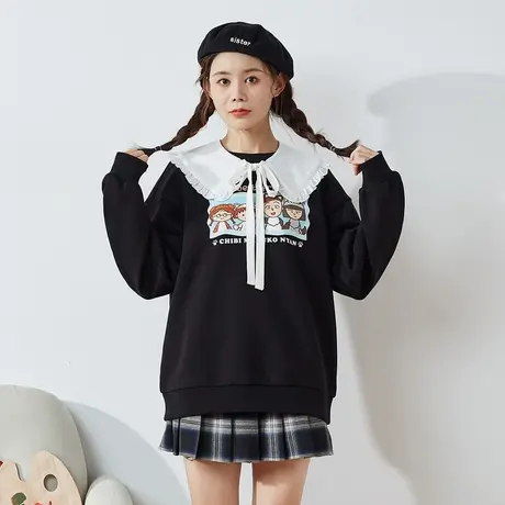 唐狮樱桃小丸子卫衣女春秋装新款卡通外套小众黑色卫衣文艺风商品大图