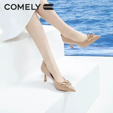 KL康莉单鞋女真皮春季新款商场同款细跟尖头蝴蝶金属扣高跟鞋商品大图