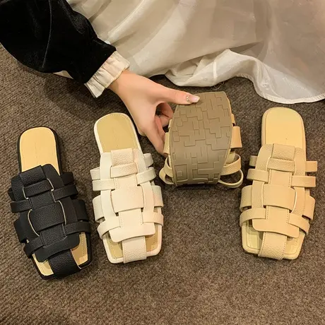 包头拖鞋女夏季外穿2023新款时尚镂空编织平软底防滑懒人半托凉鞋商品大图