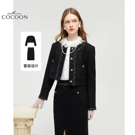 MISSCOCOON小香风裙子24春装新款女装修身开衩半身裙图片