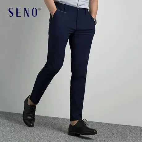 seno深蓝色男休闲裤小脚裤韩版裤子九分裤韩版修身男裤商务西裤男商品大图