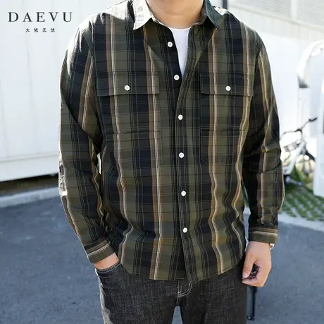 春秋新款欧美休闲格子潮胖子大号加肥加大码男士长袖衬衫衬衣商品大图