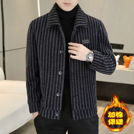 男士加棉加厚外套金貂绒夹克保暖秋冬季高端休闲成熟稳重毛呢大衣商品大图