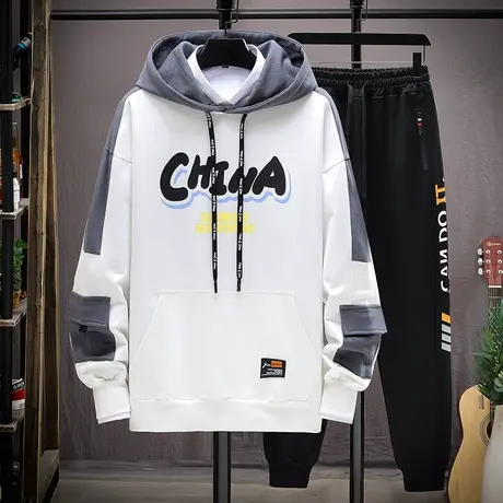 青少年秋季连帽卫衣男套装2023春秋新款初中学生男装一套搭配帅气商品大图