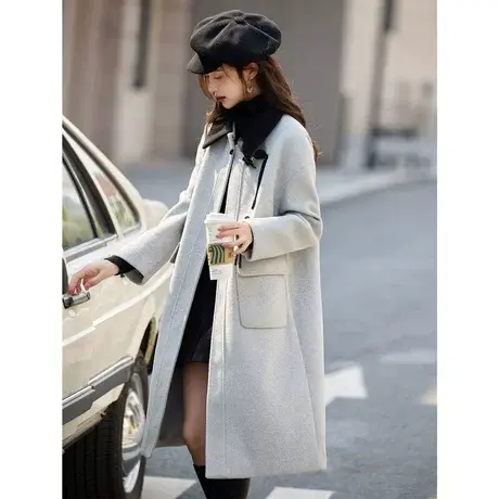 时尚毛呢大衣2023年冬季新款女撞色百搭韩版高级感厚款呢子外套商品大图