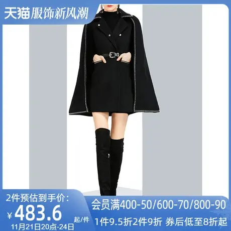 欧洲站黑色斗篷披风毛呢外套女冬2022新款设计感收腰气质呢子大衣图片