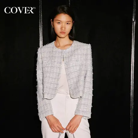 COVER秋季蝴蝶纱羊毛小香风外套图片