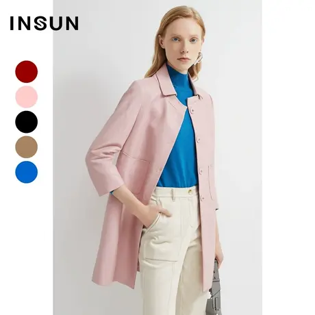 INSUN恩裳线上专选秋季可拆皮领两穿绵羊皮革风衣外套商品大图